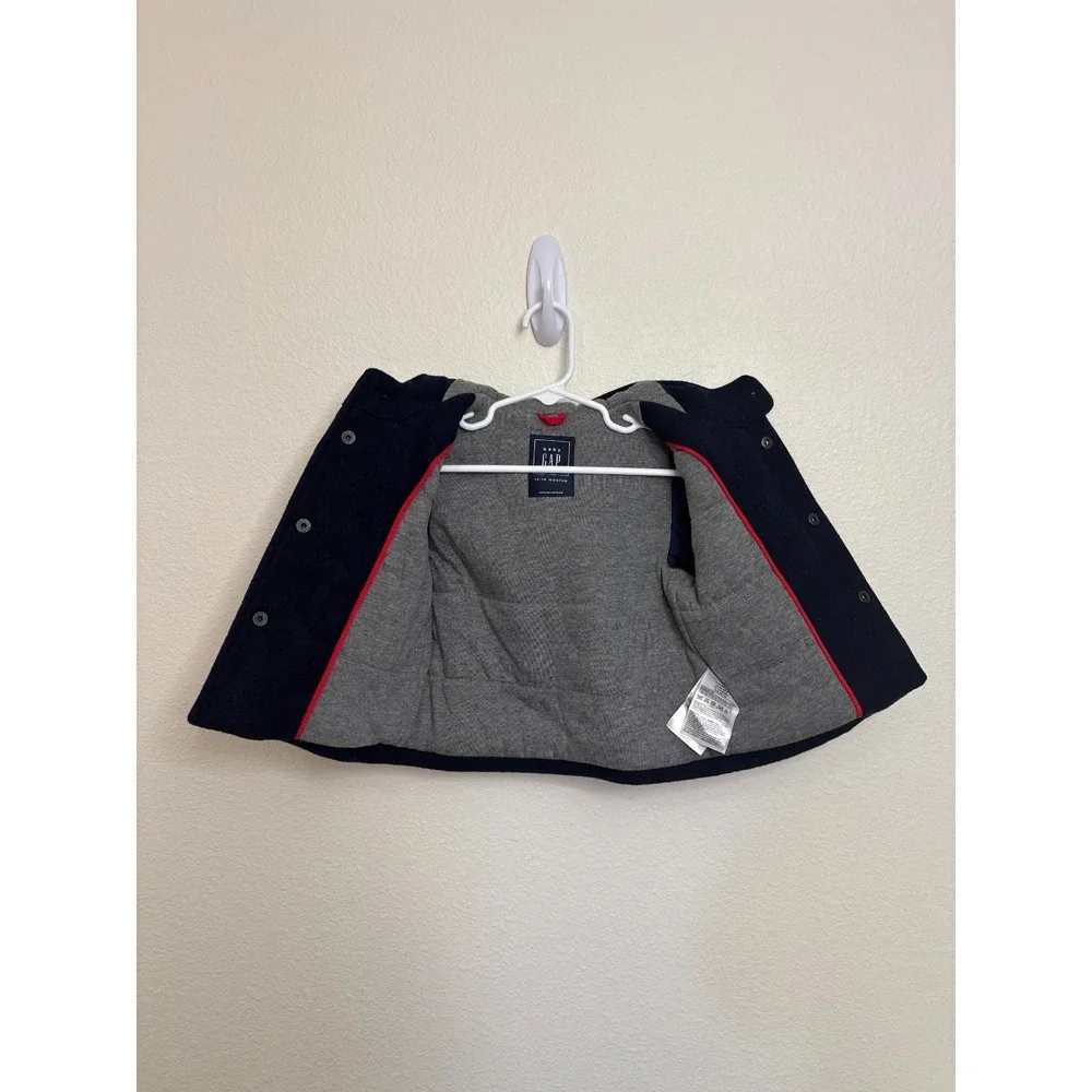 Baby Gap Girl Boy  Navy Peacoat Hood Toggle Snap  Wool Blend  12-18 mo Preppy